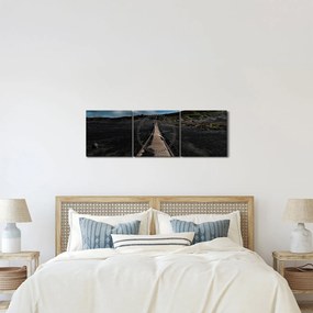 Obraz drevenej cesty za súmraku (s hodinami) (90x30 cm)