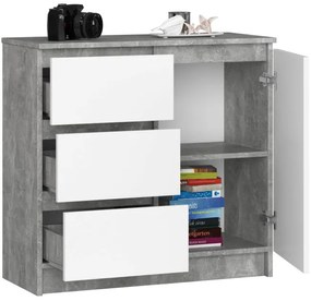 Komoda K80 JERRY 1D 3SZ betón / biela