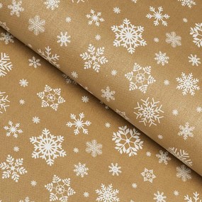 Vianočný PVC obrus Biele vločky na zlatom PV-070 - metráž š. 140 cm