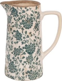Béžový keramický džbán so zelenými kvetmi Tien French L - 21*14*26 cm
