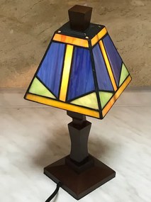Stolná lampa Tiffany vitáž PICASSO_ WOOD BASE 31*18*13 E14