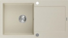 Mexen Leo granitový drez 1-komorový s odkvapkávačom 900 x 500 mm, béžový, sifón chróm - 6501901010-69