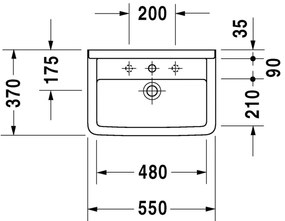 Duravit Starck 3 - Umývadlo Compact 550x370 mm, 1 otvor pre armatúru prepichnutý, biele 0301550000