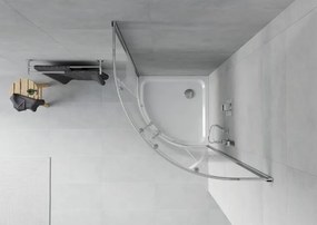 Mexen Rio polkruhový sprchový kút 80 x 80 cm, biele pásy, chróm + vanička Flat, biela - 863-080-080-01-20-4110