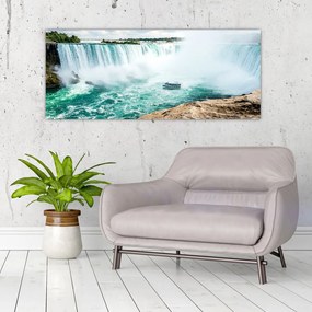 Obraz vodopádov s loďou (120x50 cm)