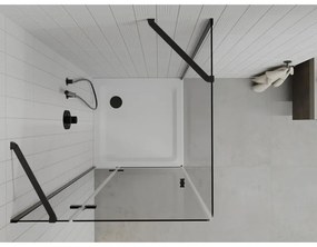 Mexen Roma, sprchovací kút s 1-krídlovými dverami 70 (dvere) x 80 (stena) cm, 6mm číre sklo, čierny profil, slim sprchová vanička 5cm biela s čiernym sifónom, 854-070-080-70-00-4010B
