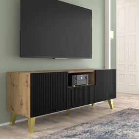 TV skrinka/stolík PB 150 2D1S Rowanna (dub artisan + čierna + zlatá). Akcia -20%. Vlastná spoľahlivá doprava až k Vám domov. 1125096