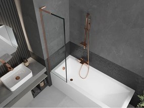 Mexen Next L, 1-krídlová vaňová zástena 50 x 150 cm, 6mm číre sklo-čierny vzor, medený profil, 895-050-000-03-70-65