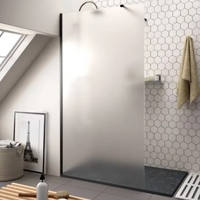 Erga Paris, sprchová zástena Walk-In 140x200 cm, 8mm sklo námraza, čierny profil, ERG-V02-PARIS-140x200-FR-BK