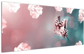 Obraz - Motýľ medzi kvetmi (120x50 cm)