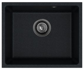 Sink Quality Crypton 55, kuchynský granitový drez 460x375x205 mm + čierny sifón, čierna škvrnitá, SKQ-CRY.B.1KBO.55.XB