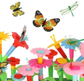 KIK Kreatívna plastová stavebnica kvetinová záhrada 175 dielov kvety, váza, kanva pre deti 3+