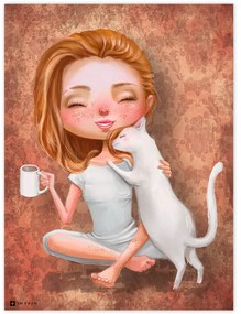 Obraz na stenu - Dievča s mačkou
