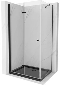 Mexen Lima, sprchovací kút so skladacími dverami 100 (dvere) x 80 (stena) cm, 6mm číre sklo, čierny profil + slim sprchová vanička čierna s čiernym sifónom, 856-100-080-70-00-4070B