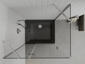 Mexen Roma, sprchový kút s krídlovými dverami 100 (dvere) x 90 (stena) cm, 6mm číre sklo, chrómový profil + slim sprchová vanička čierna + chrómový sifón, 854-100-090-01-00-4070