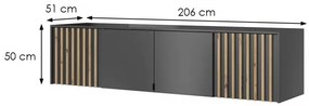 Nástavec na skříň Nelly 206 cm grafit/dub artisan