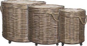 Súprava 3ks hnedých košov French Basket Nature s kolieskami – Ø 70*60 cm