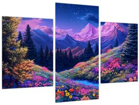 Obraz - Fialová krajina pri úplnku (90x60 cm)