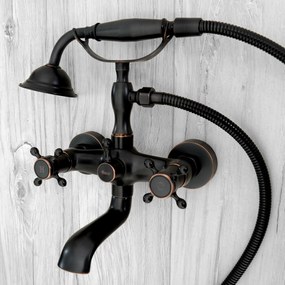 Rea Retro, vaňová batéria s ručnou sprchovou súpravou, čierna matná-mosadzná, REA-B0224