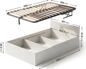 Jednolůžková postel Trento 100x200 se zvedacím roštem bílá
