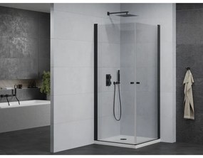 Mexen Pretoria Duo, sprchovací kút s 2-krídlovými dverami 70 (dvere) x 70 (dvere) cm, 6mm číre sklo, čierny profil + slim sprchová vanička 5cm biela s čiernym sifónom, 852-070-070-70-02-4010B