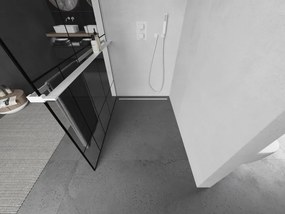 Mexen Kioto+, sprchová zástena Walk-In s poličkou a vešiakom 100 x 200 cm, 8mm číre sklo čierny vzor, biely profil, 800-100-121-20-78