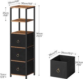 Vysoká koupelnová skříňka Vasagle Ebby 141 cm černá/hnědá