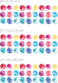 Farebné bodky textilní prelepiteľné nálepky na stenu 27 kusov 6 x 6 cm