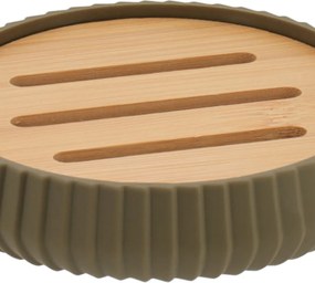 Sada kúpeľňových doplnkov Roza, olivová/s drevenými prvkami