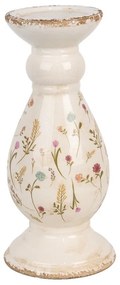 Béžový keramický svietnik s kvietkami Floral Cartoon L - Ø 14*32 cm