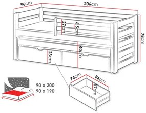 Detská posteľ 90 cm Palkana (sivá) (s roštom) (s úl. priestorom). Vlastná spoľahlivá doprava až k Vám domov. 1103335