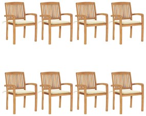 Stohovateľné záhradné stoličky s podložkami 8 ks tíkový masív 3073242