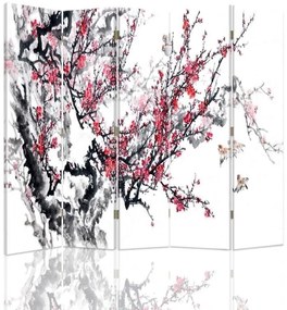 Ozdobný paraván Japonské třešňové květy - 180x170 cm, päťdielny, obojstranný paraván 360°