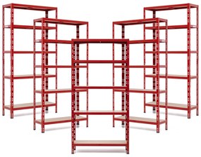 Balíček 5xSUPER EKO HIT - Policový regál Trestles RNDU-KUI 1800x900x600, nosnosť 875 kg, 5 políc Farba: červená