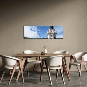 Obraz majáku Akaroa, Nový Zéland (s hodinami) (90x30 cm)