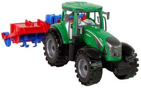 Lean Toys Zelený traktor s červeným pluhom