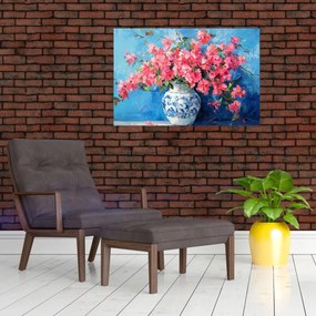 Obraz - Váza ružových kvetov (90x60 cm)