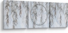 Obraz - Vŕbové vetvičky v modrom pozadí (s hodinami) (90x30 cm)