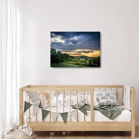 Sklenený obraz krajiny s lúčmi (70x50 cm)