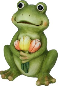 ZÁHRADNÁ FIGÚRKA – SEDIACA ŽABA S TULIPÁNMI 27,5 x 18,5 x 35 CM *7522