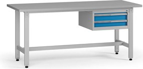 Výškovo nastaviteľný dielenský stôl G5, 1800 x 750 x 800-1000 mm, 1x kontajner, 2 zásuvky, modrá