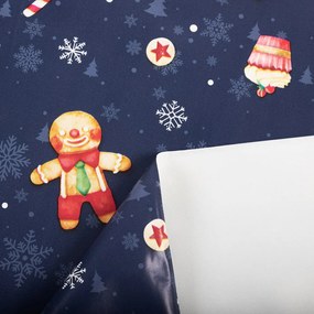 Vianočný PVC obrus Vianočné perníčky a cukrovinky na tmavo modrom PV-194 - metráž š. 140 cm