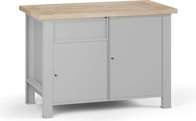Dielenský pracovný stôl G7, buková škárovka, 1200 x 685 x 840 mm, 2x skrinka, 1 zásuvka, sivá