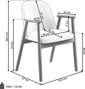 RODERIC Béžová Latte (látka Monza 60) / lakovaná dubová konštrukcia – DREVENÁ STOLIČKA BOUCLÉ RETRO