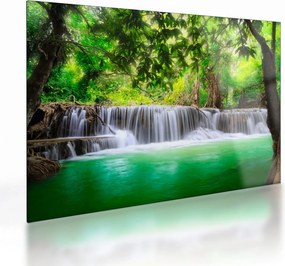 Sklenený obraz vodopádu v Kanchanaburi, Thajsko (70x50 cm)