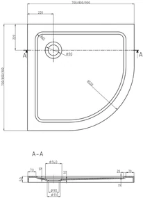 Mexen Rio, štvrťkruhový sprchovací kút s posuvnými dverami 70 x 70 cm, 6mm šedé sklo, chrómový profil + čierna sprchová vanička, 863-070-070-01-40-4170