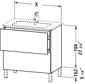 DURAVIT L-Cube stojaca skrinka pod umývadlo na nožičkách, 2 zásuvky, 820 x 481 x 856 mm, biela vysoký lesk, LC662602222