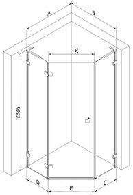 Mexen Lunar, L päťuholníkový sprchový kút naklápací doľava 100 x 90 cm, 8mm číre sklo, oceľový profil, 831L-100L-090P-97-00-L