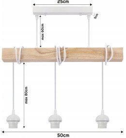 BERGE LED závesné stropné svietidlo, drevený trám, 3xE27, loft, mliečna kocka - biela