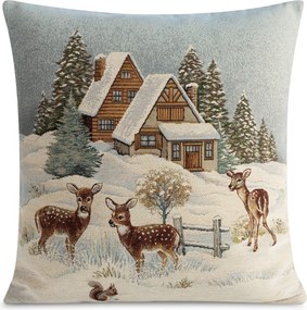 VIANOČNÁ GOBELÍNOVÁ DEKORAČNÁ OBLIEČKA NA VANKÚŠ SNOWY WISHES 45X45 CM VZOROVANÁ